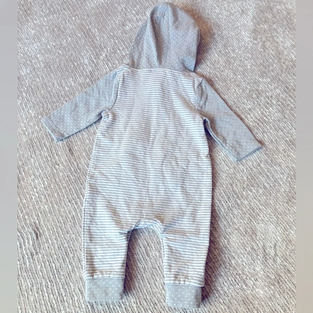 Baby Girl Jumpsuit Romper Stripes‎ Polka Dots Pink Bow Hood Size 0-3 Months